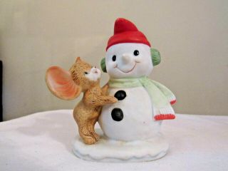 Homco Christmas Snowman And Mouse Figurine 8905