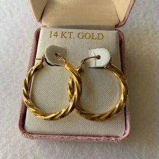 Vintage 14k Gold Twisted Round Hoop Earrings Snap Closure