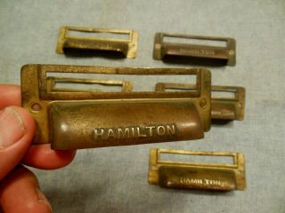 Vintage Rare Set Of 6 Dark Bronze Brass Hamilton Old Bin Drawer Pulls