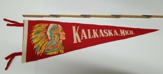 Vintage Felt Pennant - Kalkaska Michigan Indian Chief