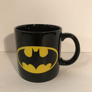 Batman Coffee Mug Cup By Applause Tm & Dc Comics Black W/ Yellow Image Vintage