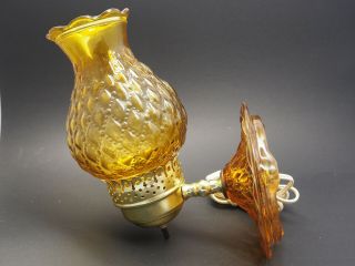 Vintage Quilted Amber Glass Wall Sconce Light Fixture W/glass Base Plug In