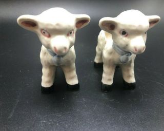 Set Of 2 Vintage Miniature Porcelain Lambs Made In Occupied Japan