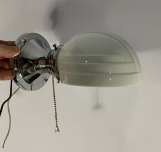 Antique Vtg Art Deco Chrome Plated Sconce Light Fixture Turtle Shade Rewired