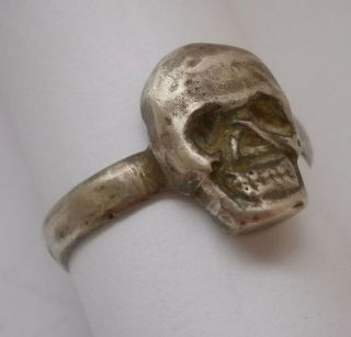 Wwii Ring Skull Sterling Silver Ww1 Wwi Or Ww2 German Jewelry Mark 800 Size Us 9