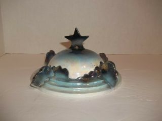 Rare Vintage Art Deco Clouds & Star Iridescent Atomic Candy Trinket Dish Signed