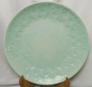 Peacock Plates Feather Molded Edge Light Blue Turquoise By Edie Rose Home Qty 4