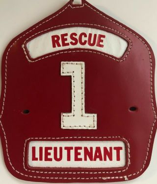 Richmond Va Fire Dept.  Rescue Co 1 Lieutenant Leather Fire Helmet Front Shield