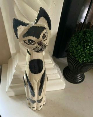 Wooden Cat,  Hand Carved Wood Carving Statue Figurine Hand Painted Folk Art,  24 "