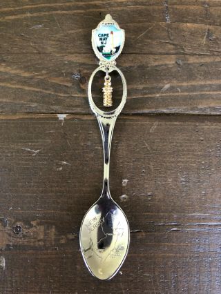 Vtg Souvenir Collectible Spoon 4.  75” Cape May Jersey Enamel Lighthouse Charm
