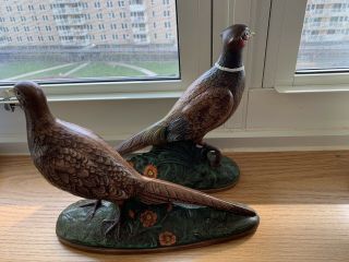 Pair (2) Vintage Holland Mold Quail Partridge Figurine Ceramic Pottery With Sig
