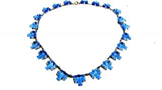 Art Deco Czech Blue Vauxhall Glass Crystal Vintage Antique Necklace