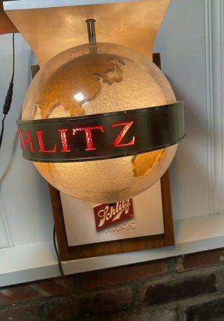Vintage 1968 Schlitz Beer Rotating Lighted Hanging Electric Globe Sign