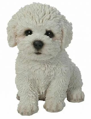5.  9 " Petbichon Frise Puppy Figurine Statue Lifelike Animal Home And Garden Decor