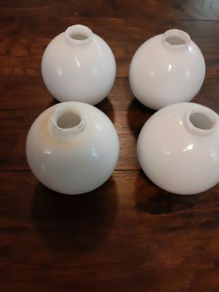 4 White Lightning Rod Glass Globes Ball Old Antique