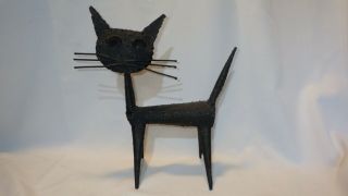 Brutalist Metal Black Cat Sculpture Abstract Statue