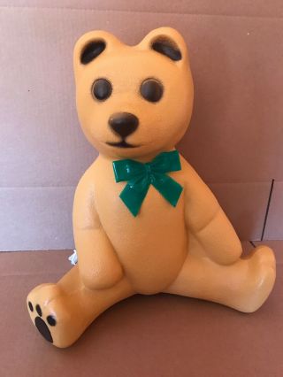 Blow Mold Plastic Light Up Brown Christmas Teddy Bear With Green Bow Union