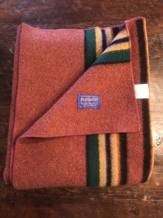Vintage Pendleton Wool & Cotton Camp Blanket Stripes 66x84 Made In Usa