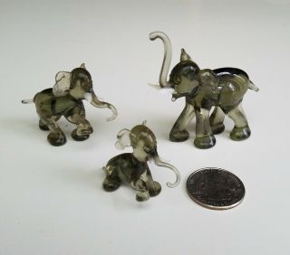 Vintage Miniature Elephant Family - Hand Blown Glass Figurines