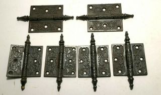 Four Matching Vintage Victorian Cast Iron Door Hinges With Steeple Tips