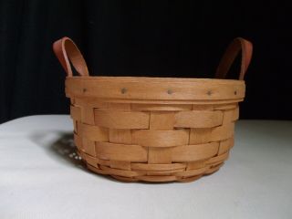 1993 Longaberger Handwoven Basket 7 " Round Leather Handles Dresden Ohio Usa Made