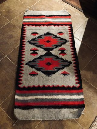 Vtg Navajo Saddle Blanket,  Hand Woven Native American Wool Rug 59” X 28”
