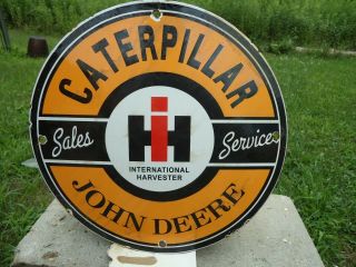 Old Vintage John Deere Caterpillar Service Porcelain Enamel Sign Farm Tractor