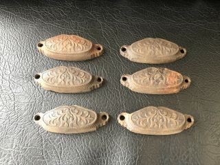 Six (6) Antique Eastlake Cast Iron Drawer Pulls 4” Pat Dec 23 1873 Set Of