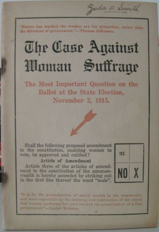 Vintage 1915 The Case Against Woman Suffrage Booklet Votes For Women Rare