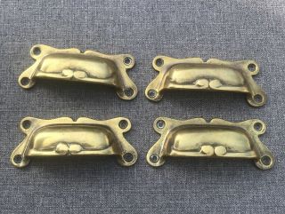 Set Of 4 Art Nouveau Vintage Drawer Pull Cup Handles Brass Reclaimed Salvage
