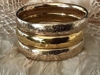 Vintage Rose And Yellow Gold Filled Victorian & Art Deco Bangle Set