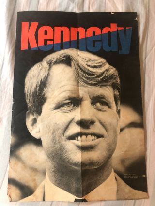 Large Vintage 1968 Robert Kennedy Political Campaign Poster Rfk