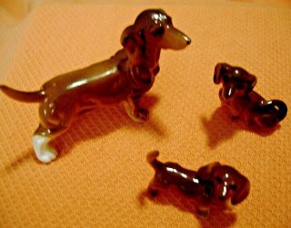 Vintage Miniature Bone China Dachshund Dog Family Set Animal Figurines Weiner