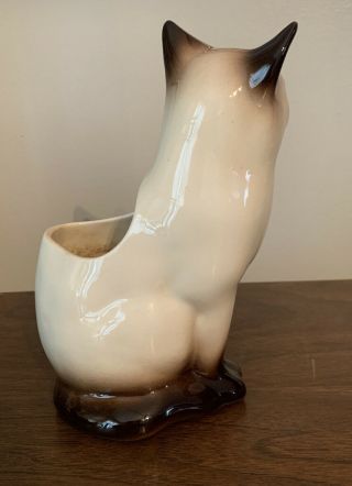 VTG SNA CALIFORNIA USA Pottery Siamese Cat Kitty Planter Vase Figurine MCM 7” 3