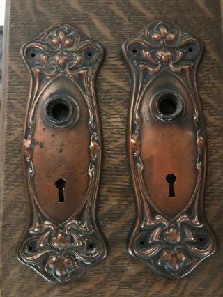 Antique Copper Ornate Art Nouveau Jugendstil Door Plates Backplates Hardware