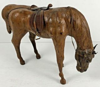 Antique Vintage Figure Leather Wrapped Horse Figurine Statue 10 " Tall Glass Eyes