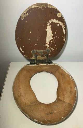 Vtg Antique Oak Toilet Seat Restoration Salvage Old