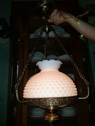 Vintage Hobnail Milk Glass Ceiling Hanging Light Fixture Hurricane Oil Lamp Type 3