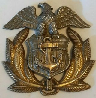 Rare Vintage Ww2 United States Merchant Marine Officer Eagle Hat Cap Badge Large