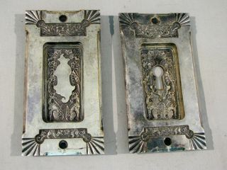 Antique Nickle Plated Brass Pocket Door Pulls - Patent 1889