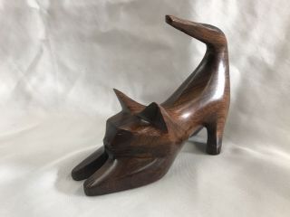 Vintage/mid Century Modern Wood Hand Carved Cat Figurine