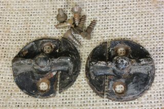 2 Old Cabinet Door Turn Latches Button Cupboard Window Round 1 1/2” Back Plate