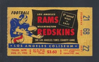 Vintage 1952 Nfl Washington Redskins @ Los Angeles Rams Football Ticket Stub
