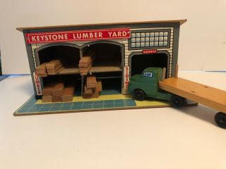 Vintage Keystone Lumber Yard Fiberboard Toy W/ Wood Truck 223 Lumber Mill