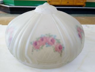 Antique Vintage Pressed Glass Reverse Painted Rose Ceiling Light Fixture Shade 2