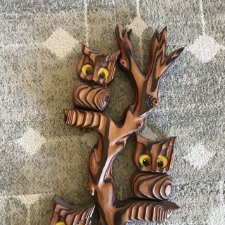 VTG Carved Witco Owl Cryptomeria Wood Wall Art Tall 3 Owls 20 