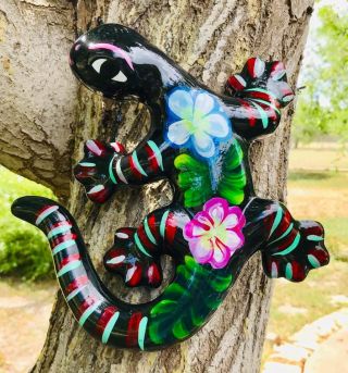 Ceramic Pottery Lizards Mexican Talavera Hanging Patio Wall Hang Gecko