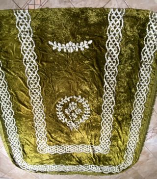 Vintage 1970s Bedspread Gorgeous Green Velvet Tapestry White Chenille Full 1978