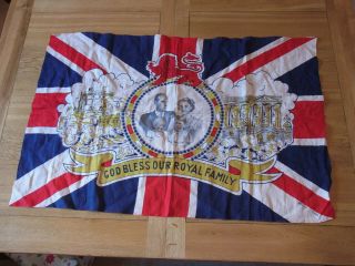 Vintage Coronation Royal Family Picture Flag 1950s Union Jack Queen Elizabeth
