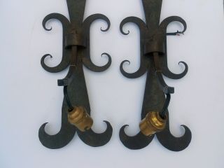 ANTIQUE FRENCH PAIR WALL SCONCES & WROUGHT IRON HANDMADE GOTHIC CASTLE 20th. 2